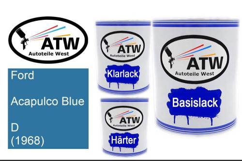 Ford, Acapulco Blue, D (1968): 1L Lackdose + 1L Klarlack + 500ml Härter - Set, von ATW Autoteile West.